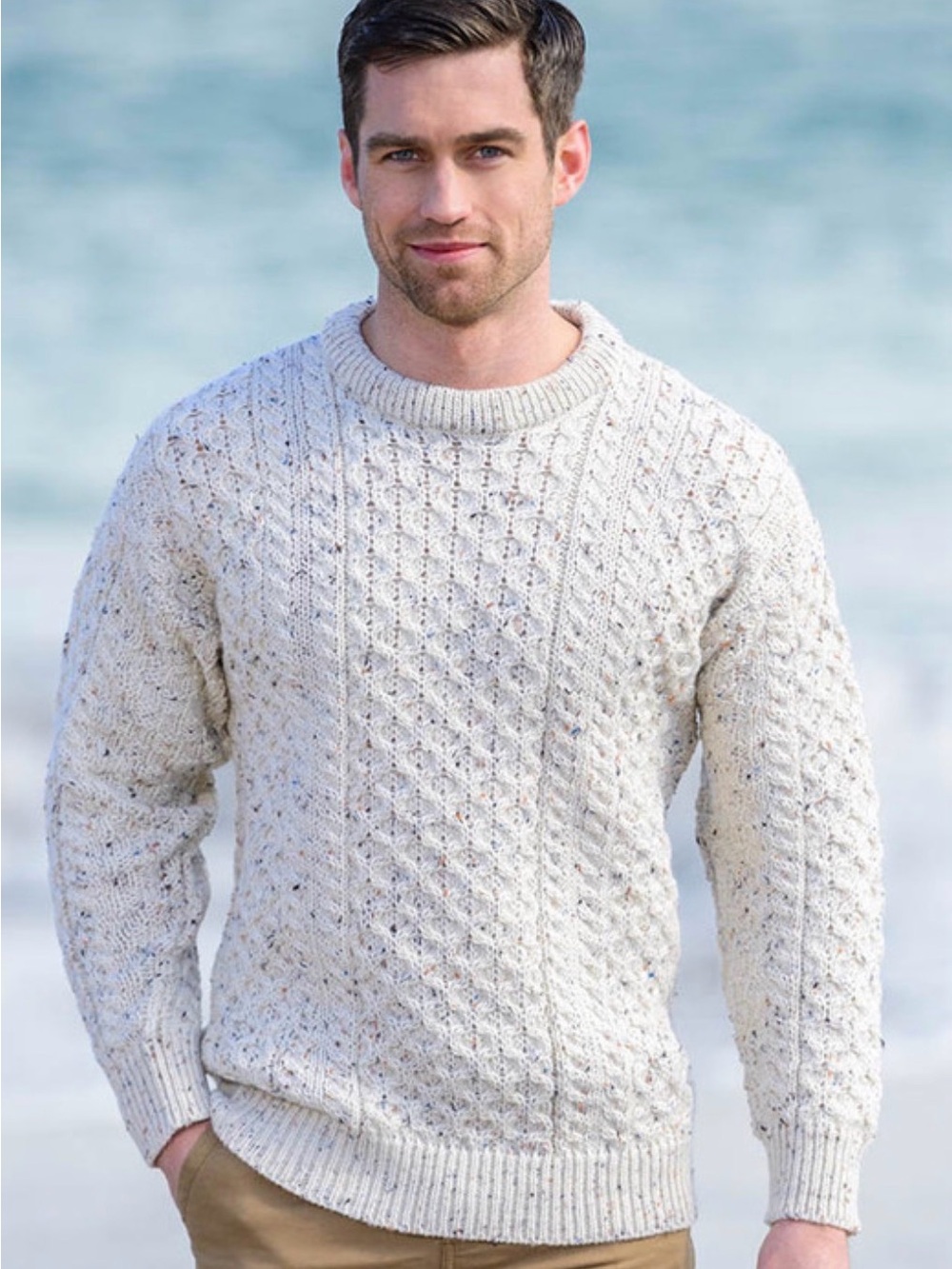 Aran Irish merino wool large cream white fleck donegal sweater